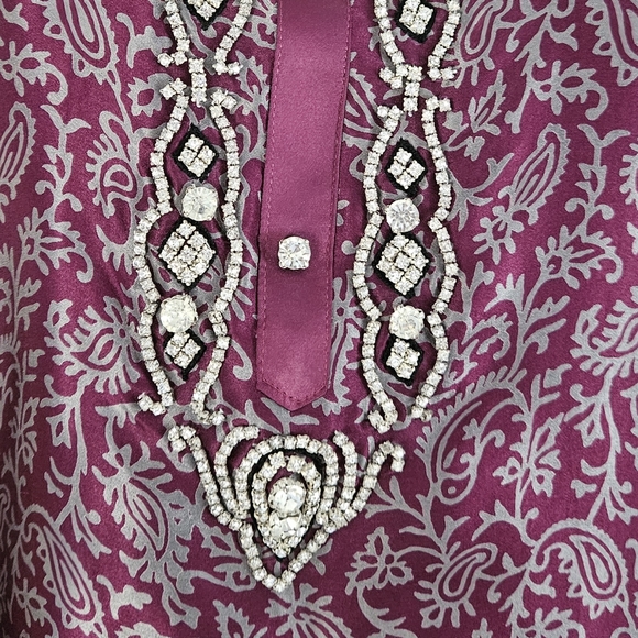 NWOT purple pink green blue red mix print jewel kurta tunic dress Womens Large - Picture 2 of 8